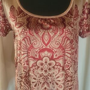 Lucky Brand-Hollyhock, Velvet Red and Cream Floral Dress, Size L
